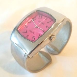 PINK and SILVER Cuff Bracelet Ladies Watch